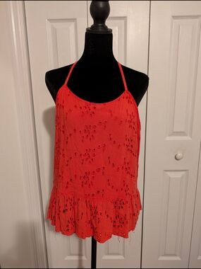 Red Camel Coral Red Eyelet Halter Tank
